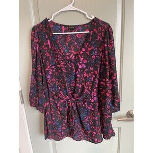 Torrid Black Animal Print Tie Front 3/4 Sleeve Blouse 1